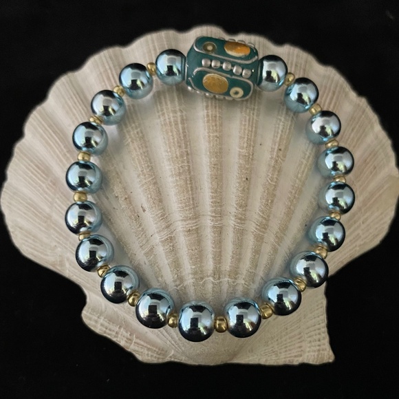 Grounding &  Protection Turquoise Hematite Beaded Stretch Bracelet - Picture 1 of 5